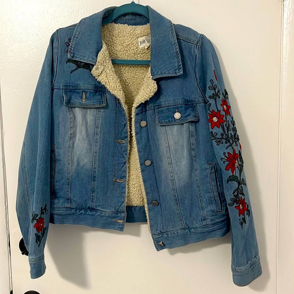 Denim floral embroidered jacket
